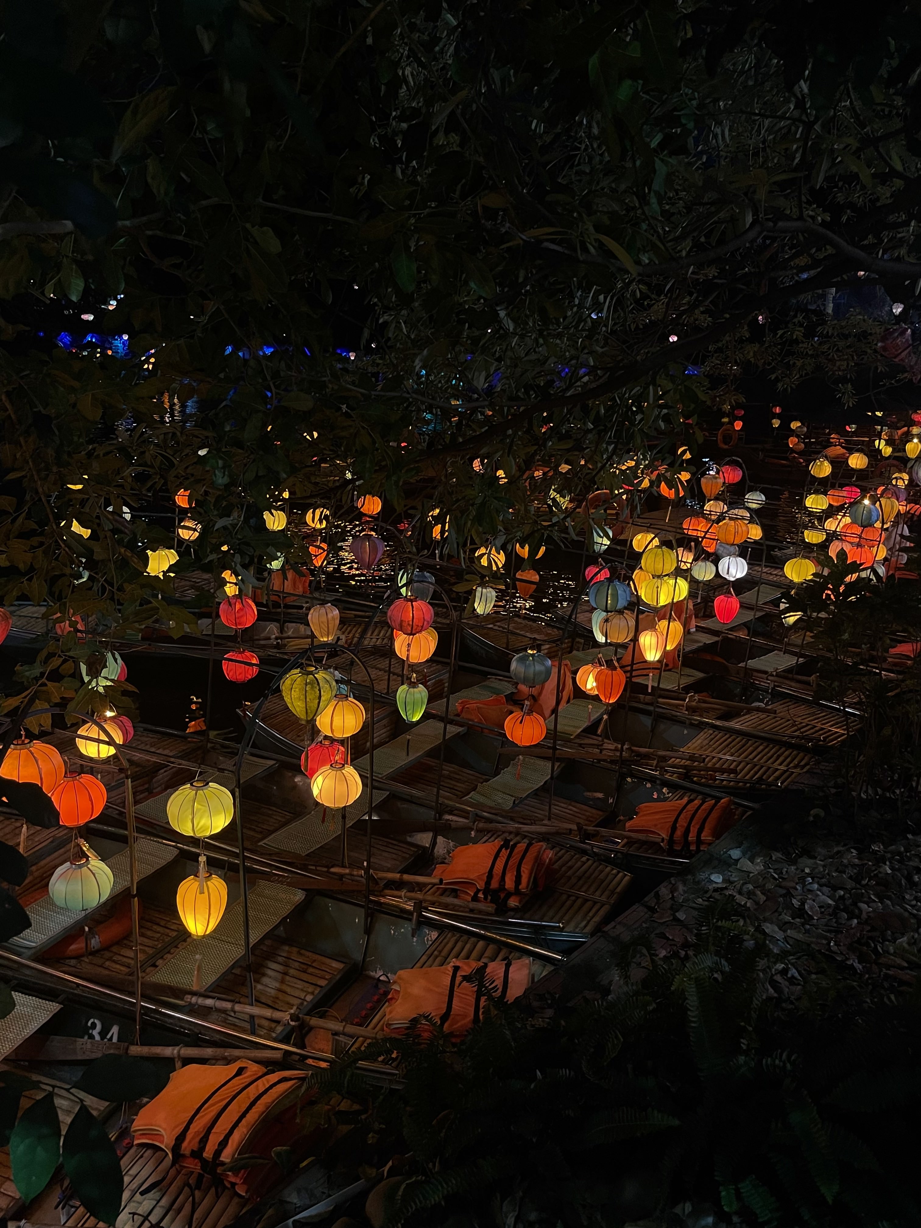 A lantern boat on the lake at night in Ninh Bình.